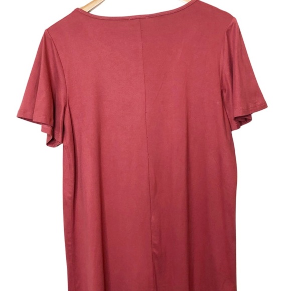 Charming Charlie Rusted Burgundy Short Sleeve V-neck Lace Cross Shirt Dress - Picture 13 of 16